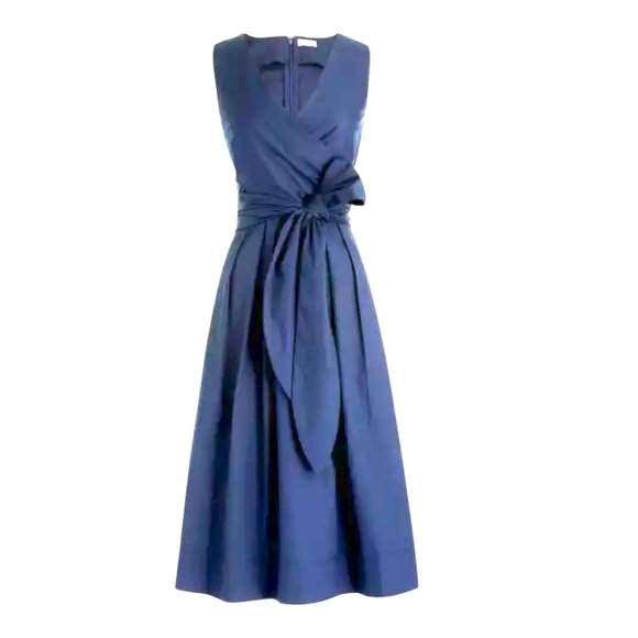 J Crew Blue Dress Women's Size 4 Navy Cotton Bow Dress - Picture 11 of 12